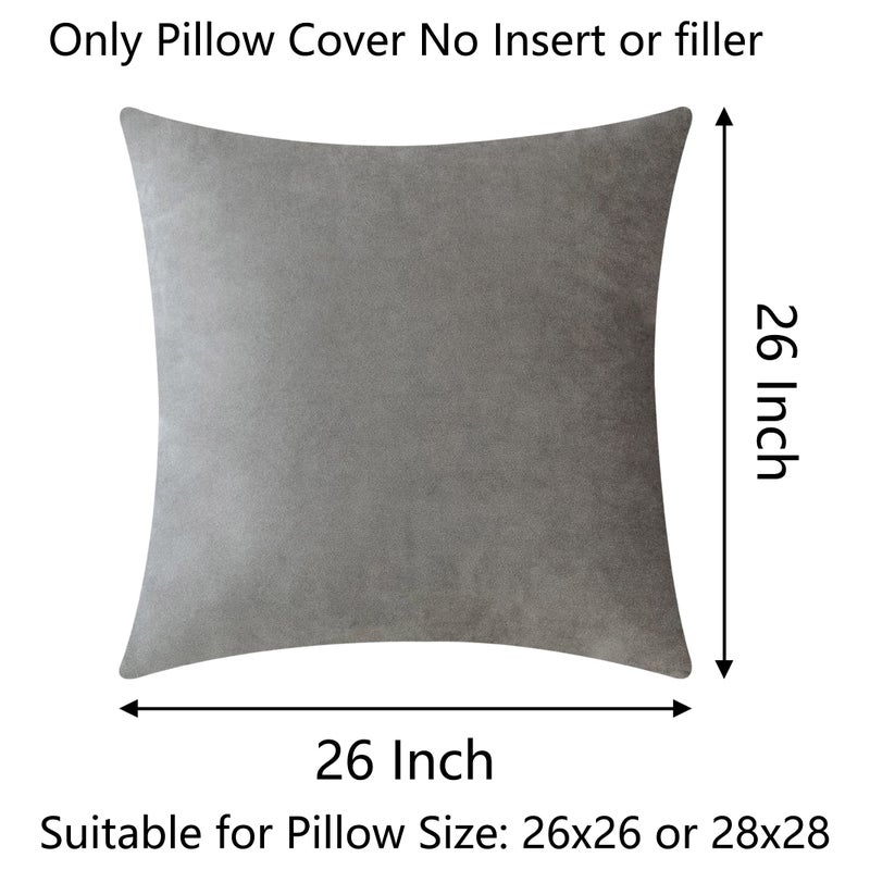 Demetex Grey Pillow Covers 26x26 Soft Velvet Throw Pillow Cases Square Decorative Plush Euro Shams Pillowcases for Living Room Sofa Couch Bed  Set of 2  26 x 26 inch  Silver - Image 4